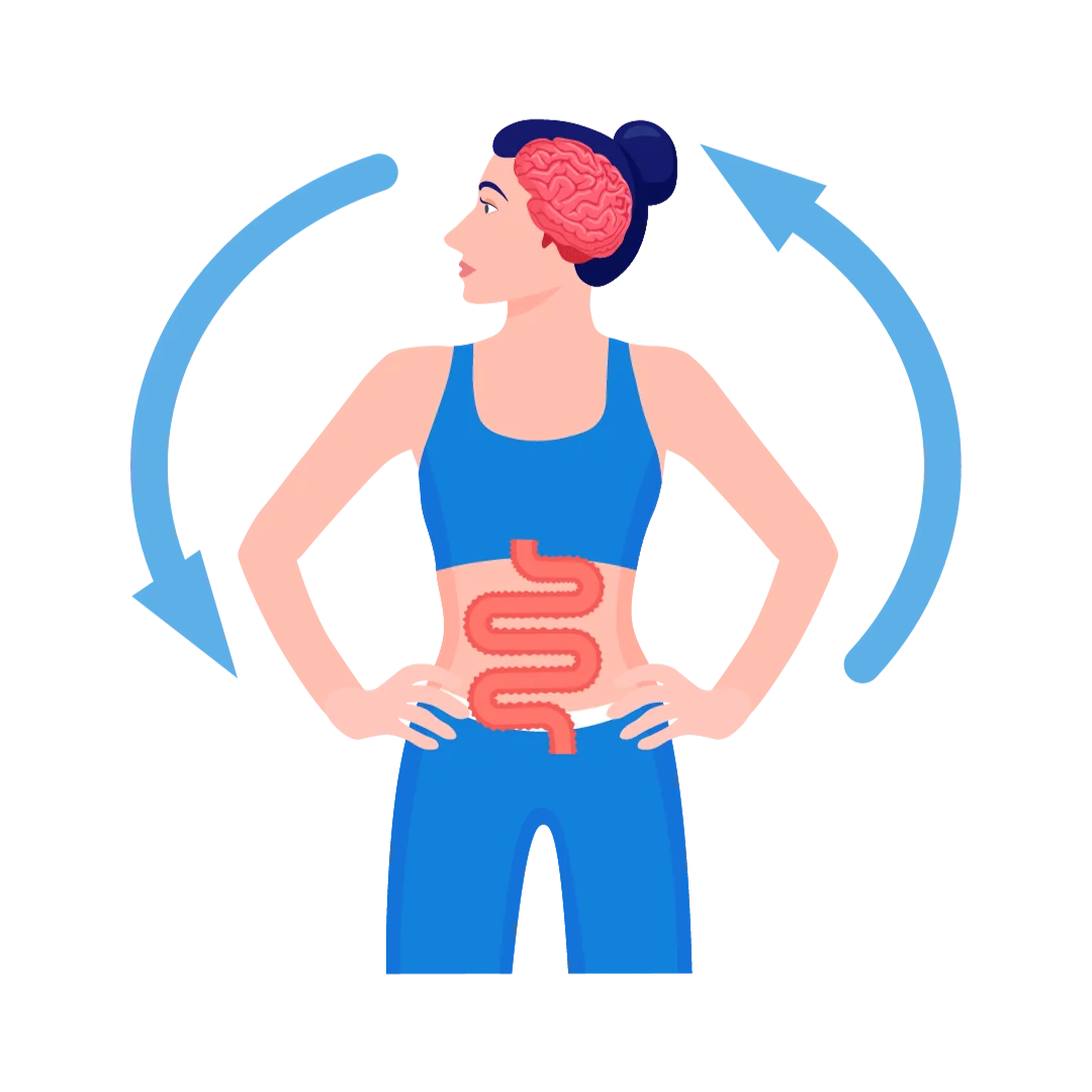 Illustration of a woman indicating a cycle related to the gut.